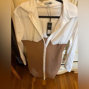 NEW! Gorgeous midi dress with white button down top and bodycon .